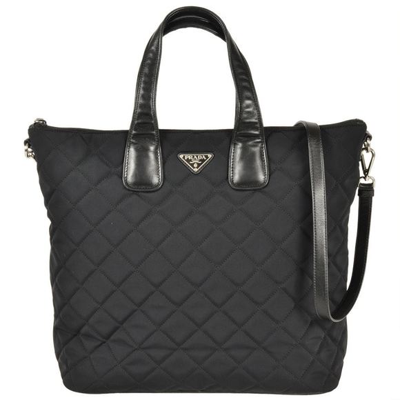 PRADA Quilted Tote Bag Nylon Leather BN2149 Black Women's - Picture 1 of 8